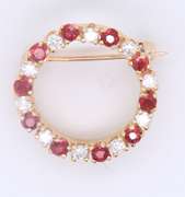 Charming Yellow Gold Ruby and Diamond Pin
