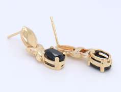 Gorgeous Yellow Gold oval Blue Sapphire XO Dangle Earrings