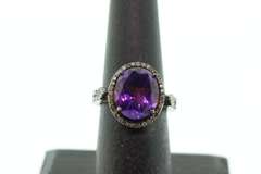 Haunting Amethyst Dark Silver Ring with Diamond Accents