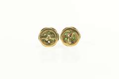 14K Yellow Gold Emerald Flower Diamond Accent Stud Earrings