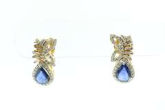 14kt Gold Plated Sterling Silver & Sapphire Earrings with Diamond Accents