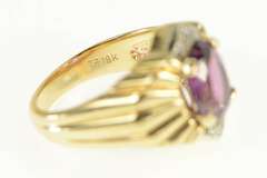 18K Yellow Gold Rhodolite Garnet Diamond Grooved Statement Ring