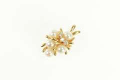 14K Yellow Gold Ornate Retro Pearl Diamond Cluster Statement Pendant