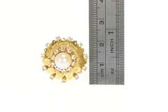 14K Yellow Gold 1950's Retro Pearl CZ Cocktail Halo Cluster Ring