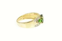 10K Yellow Gold Green Tourmaline Diamond Ornate Statement Ring
