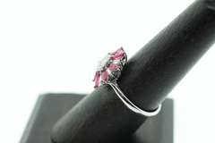 Bold Ruby and Diamond Patterned 18k White Gold Ring