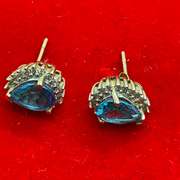 14K YELLOW GOLD TOPAZ AND DIAMONDS STUDS