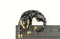 14K Yellow Gold Black Enamel Rhinestone Leopard Jaguar Pendant