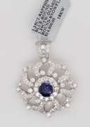 New 1.25ct Round Sapphire and 1.39ctw Diamond Snowflake Pendant in 18K
