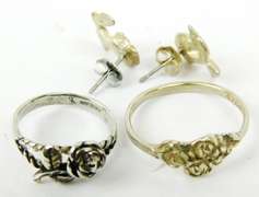 2 Sterling Silver Rose Rings & Earrings
