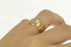 14K Yellow Gold Grooved Diamond Zig Zag Inset Statement Ring