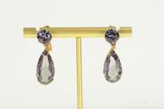 14K Yellow Gold Victorian Amethyst Pear Dangle Screw Back Earrings