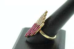 Classy Art Deco Ruby and Diamond Gold Plated Silver Ring