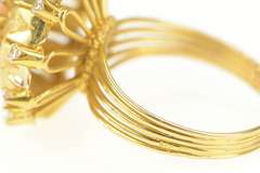 14K Yellow Gold 1950's Retro Pearl CZ Cocktail Halo Cluster Ring