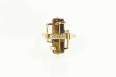 14K Yellow Gold 1960's Tiger's Eye Diamond Geometric Abstract Ring