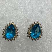 14K YELLOW GOLD TOPAZ AND DIAMONDS STUDS