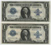 2 Upper end 1923 Series Large size $1 Silver Certificates