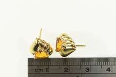 14K Yellow Gold Trillion Citrine Solitaire Scalloped Stud Earrings