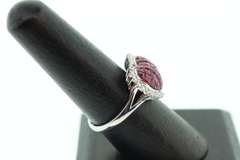 Intensely Romantic Ruby Cluster 18k White Gold Heart Ring rimmed with Diamonds