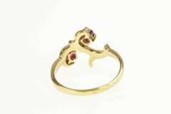 14K Yellow Gold Round Synthetic Ruby Retro Vine Swirl Cherry Ring
