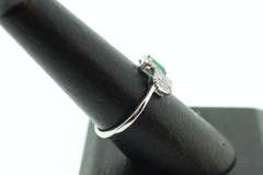 Twin Pair Emerald and Baguette Diamond Ring with 18k White Gold