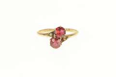 10K Rose Gold Victorian Bypass Two Stone Simulated Ruby Ring