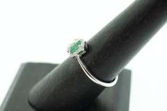Twin Pair Emerald and Baguette Diamond Ring with 18k White Gold