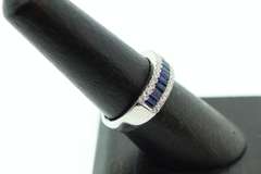 Geometric Sapphire Set 18k White Gold Ring bordered with Diamonds