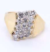 Gorgeous Yellow Gold Round Brilliant Cut Waterfall Diamond Cluster Ring