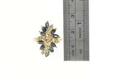 14K Yellow Gold Marquise Sapphire Diamond Cluster Bypass Ring