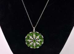 Amazing Green & White Crystal Pendant & Chain, Sterling