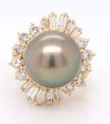 Incredible Yellow Gold Tahitian Pearl and Diamond Ring