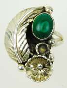 Sterling Navajo Malachite Squash Ring, Size 6.5