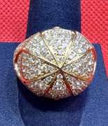 MENS 14K YELLOW GOLD AND DIAMOND DOME STYLE RING