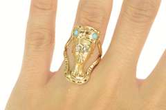 14K Yellow Gold Diamond Queen Nefertiti Turquoise Egyptian Ring
