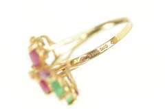14K Yellow Gold Emerald Ruby Sapphire Cluster Diamond Accent Ring