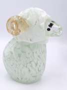 Handblown Glass Goat Ram Paperweight Curled Gold Shimmer Horns
