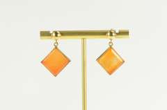 14K Yellow Gold Carved Arabic Carnelian Square Dangle Earrings