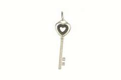 14K White Gold Black & White Diamond Heart Skeleton Key Pendant