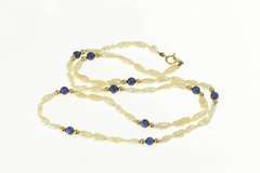 14K Yellow Gold Pearl Lapis Lazuli Beaded Classic Statement Pendant