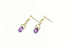 14K Yellow Gold Oval Amethyst Twist Dangle Drop Earrings
