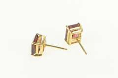 14K Yellow Gold Classic Emerald Cut Garnet Solitaire Stud Earrings