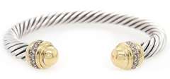 David Yurman Diamond Two Tone Cuff Bracelet in 18K and Sterling