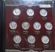 Mercury Dime Set, 10 coins, covering the World War Two era.