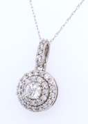 Elegant White Gold Round Brilliant Cut Diamond Double Halo Pendant on Chain