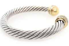 David Yurman Diamond Two Tone Cuff Bracelet in 18K and Sterling