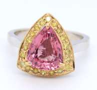 Wonderful White Gold Pink Sapphire and Irr Fancy Yellow Cocktail Ring
