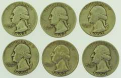 1952-S Washington Quarter US Coin lot of 6