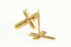 14K Yellow Gold Diamond Cut Cross Christian Faith Symbol Stud Earrings