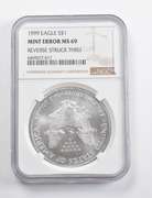 Mint Error MS69 1999 American Silver Eagle REV Struck Thru NGC